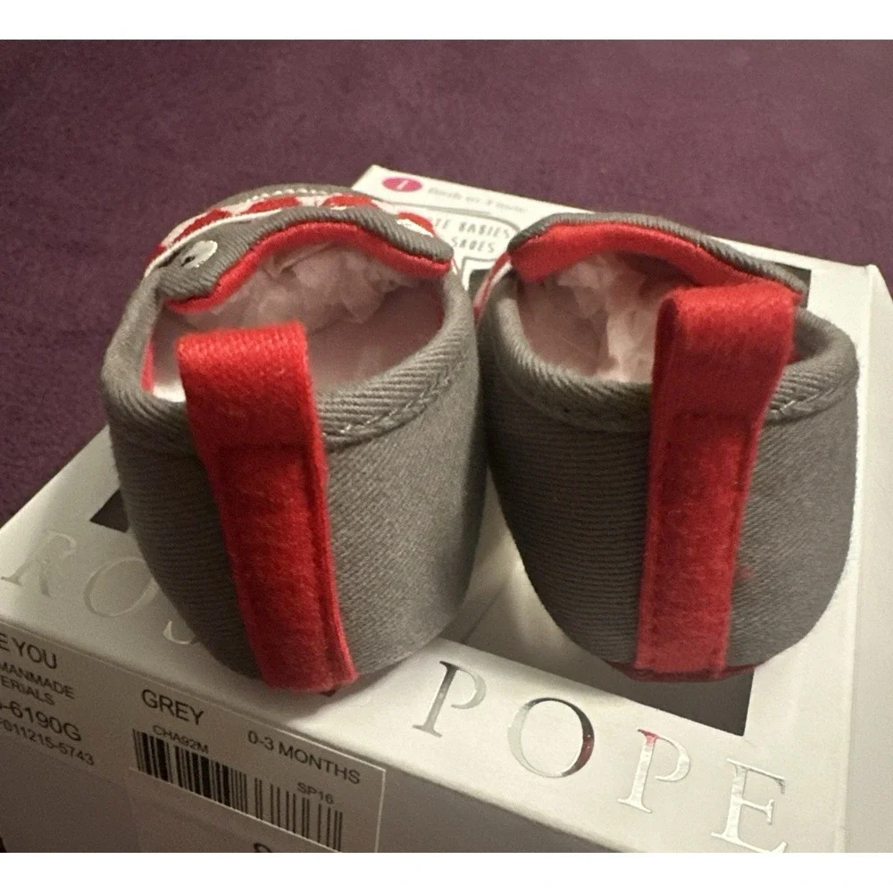 Rosie Pope Infant 3-6 Months I See You Crib Embroidered Shoes Gray Pre-walker
